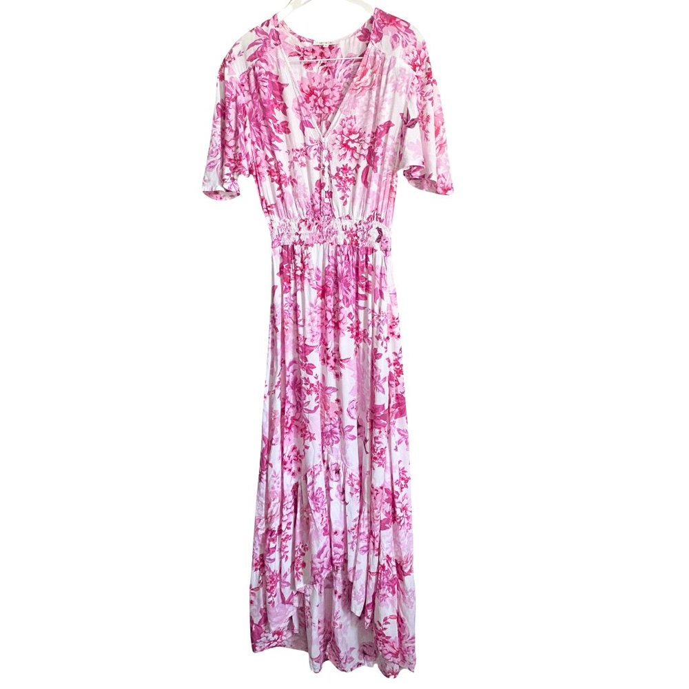 Anthropologie Hi Low Dress Abel the Label Floral Spring Flutter Sleeve Midi M